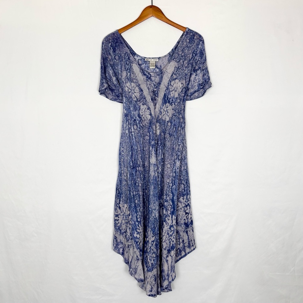 Cute Options Short Sleeve Midi Dress Lace Up Scoop Neck‎ Free Size Blue Purple